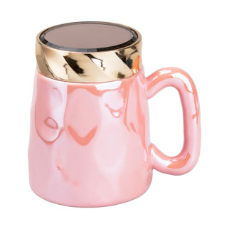 Кружка з кришкою 450 (мл) керамічна чашка в дзеркальній глазурі Ø 7.0 (см) рожева - Інтернет-магазин спільних покупок ToGether