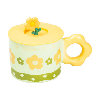 Чашка з кришкою 300 (мл) кружка керамічна Ø 9.0 (см) "Квітка" зелено-жовта - Інтернет-магазин спільних покупок ToGether