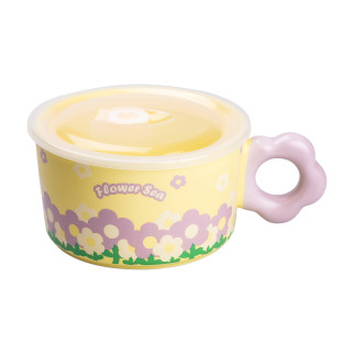 Чашка бульйонниця керамічна 750 (мл) з пластиковою кришкою Ø 13 (см) жовта супниця для локшини - Інтернет-магазин спільних покупок ToGether