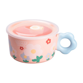 Чашка бульйонниця 750 (мл) керамічна Ø 13 (см) з пластиковою кришкою "Квітка" рожева супниця - Інтернет-магазин спільних покупок ToGether