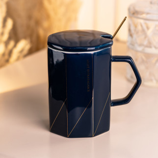 Чорна чашка 400 (мл) з кришкою та ложкою керамічна Ø 7.3 (см) - Інтернет-магазин спільних покупок ToGether