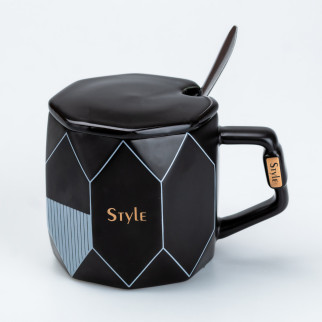 Чашка чорна матова 350 (мл) керамічна з кришкою та ложкою Ø 8.0 (см) - Інтернет-магазин спільних покупок ToGether