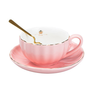 Рожева чашка з блюдцем та ложкою 200 (мл) керамічна Ø 10.0 (см) - Інтернет-магазин спільних покупок ToGether