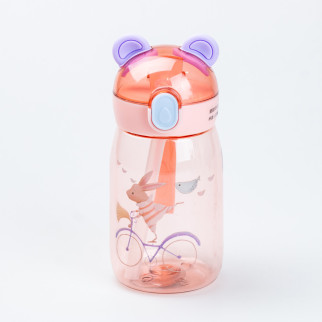 Дитяча пляшка для води із трубочкою 500 (мл) із кришкою фліп топ "Ведмедик" Рожева - Інтернет-магазин спільних покупок ToGether