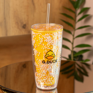 Склянка з трубочкою та кришкою 750 (мл) пластиковий багаторазовий Жовтий - Інтернет-магазин спільних покупок ToGether