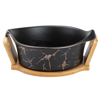 Чорна тарілка салатниця 29×22×9.5 (см) з дерев'яною підставкою велика миска керамічна тарілка для салату - Інтернет-магазин спільних покупок ToGether