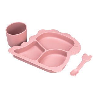 Силіконовий посуд для підгодовування чашка, тарілка з трьома секціями, ложка набір посуду для дітей рожевий - Інтернет-магазин спільних покупок ToGether