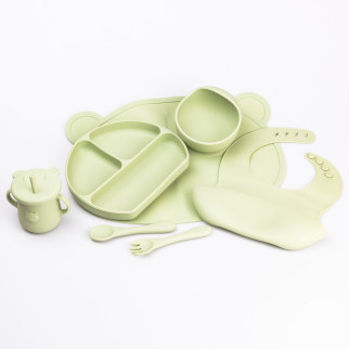 Набір дитячого посуду силіконового для першого прикорму 7 предметів  для дітей оливковий - Інтернет-магазин спільних покупок ToGether