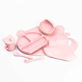 Дитячий посуд набір силіконової для годування дитини 7 предметів рожевий для дівчинки - Інтернет-магазин спільних покупок ToGether