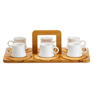 Набір чашок 100 (мл) із блюдцями для кави 6 штук на дерев'яною підставкою - Інтернет-магазин спільних покупок ToGether