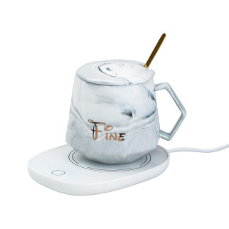 Чашка з підігрівом з кришкою та ложкою 400 (мл) кружка електрична від мережі Сіра - Інтернет-магазин спільних покупок ToGether