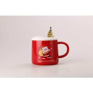 Чашка керамічна Merry Christmas 500мл з кришкою і ложкою чашка з кришкою Червоний - Інтернет-магазин спільних покупок ToGether