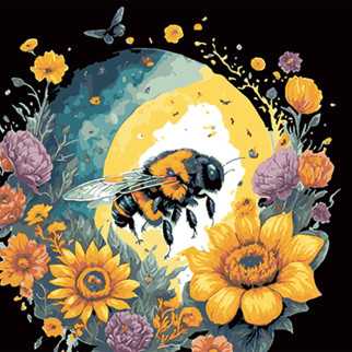 Набір для розпису по номерах Бджола і квіткова краса Strateg на чорному фоні розміром 40х40 см (AV4040-33) | AV4040-33 - Інтернет-магазин спільних покупок ToGether