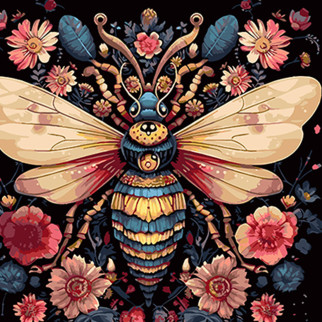 Набір для розпису по номерах Бджола і квіткова краса Strateg на чорному фоні розміром 40х40 см (AV4040-44) - Інтернет-магазин спільних покупок ToGether