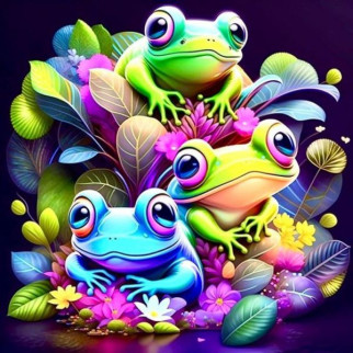 Набір для розпису по номерах Різнобарвні жабенята Strateg на чорному фоні розміром 40х40 см (AV4040-3) - Інтернет-магазин спільних покупок ToGether