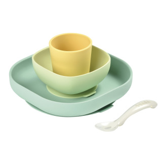 Набір: тарілка, миска, стакан, ложка Beaba 4+ жовтий/зелений, арт. 913436 - Інтернет-магазин спільних покупок ToGether