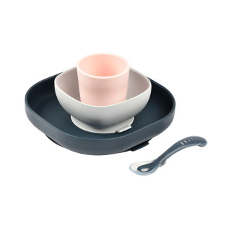 Набір: тарілка, миска, стакан, ложка Beaba 4+ синій/рожевий, арт. 913506 - Інтернет-магазин спільних покупок ToGether