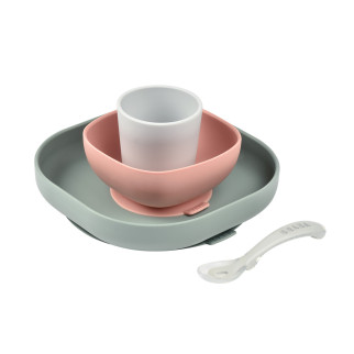 Набір: тарілка, миска, стакан, ложка Beaba 4+ рожевий/евкаліпт, арт. 913507 - Інтернет-магазин спільних покупок ToGether