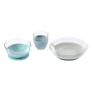 Набір: тарілка, миска, стакан Beaba склянний 4+ голубий, арт. 913486 - Інтернет-магазин спільних покупок ToGether