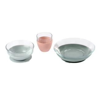Набір: тарілка, миска, стакан Beaba склянний 4+ рожевий, арт. 913487 - Інтернет-магазин спільних покупок ToGether