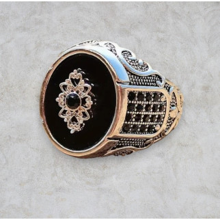 Каблучка чоловіча печатка перстень з чорним каменем у ретро стилі та стародавньому візерунку срібляста розмір 19 - Інтернет-магазин спільних покупок ToGether