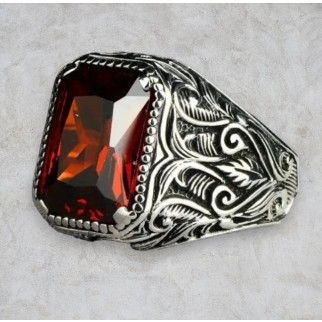 Каблучка чоловіча печатка стародавній перстень з червоним каменем в античному стилі та візерунку срібляста розмір 18 - Інтернет-магазин спільних покупок ToGether