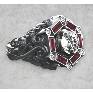 Каблучка чоловіча печатка перстень з червоним камінням в античному стилі срібляста розмір 21 - Інтернет-магазин спільних покупок ToGether