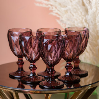Келих для вина гранований з товстого скла фужери для вина 6 шт Рожевий - Інтернет-магазин спільних покупок ToGether