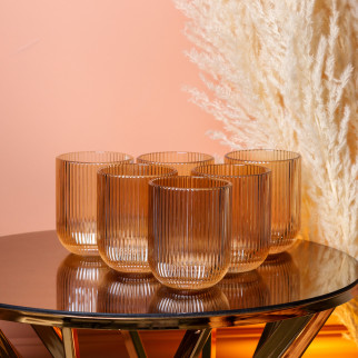 Склянка для напоїв фігурна прозора ребриста з товстого скла набір 6 шт Бурштиновий - Інтернет-магазин спільних покупок ToGether