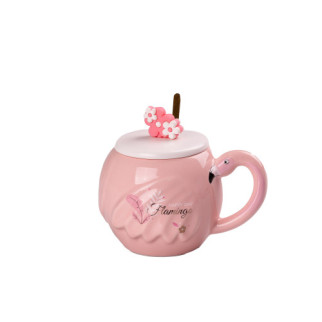 Чашка керамічна Flamingo 500мл з кришкою і ложкою чашки для кави - Інтернет-магазин спільних покупок ToGether