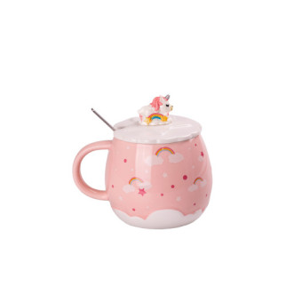 Чашка керамічна Rainbow Ceramic Mug 400ml Pink з кришкою і ложкою кухоль для чаю з кришкою - Інтернет-магазин спільних покупок ToGether