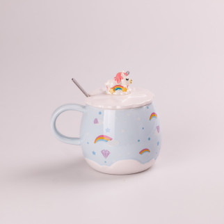 Чашка керамічна Rainbow Ceramic Mug 400ml Pink з кришкою і ложкою кухоль для чаю з кришкою Блакитний - Інтернет-магазин спільних покупок ToGether