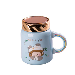 Чашка керамічнаCreative Show Ceramics Cup Cute Girl 420ml кружка для чаю з кришкою Блакитний - Інтернет-магазин спільних покупок ToGether