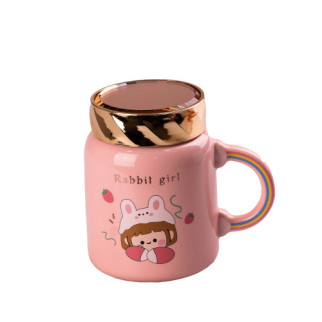 Чашка керамічнаCreative Show Ceramics Cup Cute Girl 420ml кружка для чаю з кришкою Рожевий - Інтернет-магазин спільних покупок ToGether