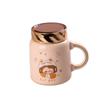 Чашка керамічнаCreative Show Ceramics Cup Cute Girl 420ml кружка для чаю з кришкою Жовтий - Інтернет-магазин спільних покупок ToGether