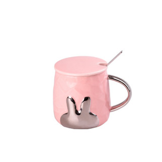Кухоль керамічний Rabbit 300мл з кришкою та ложкою чашка з кришкою чашки для кави Рожевий - Інтернет-магазин спільних покупок ToGether