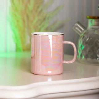Чашка керамічна Glaze 420мл у дзеркальній перламутровій глазурі кухоль для чаю з кришкою Рожевий - Інтернет-магазин спільних покупок ToGether