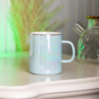 Чашка керамічна Glaze 420мл у дзеркальній перламутровій глазурі кухоль для чаю з кришкою Блакитний - Інтернет-магазин спільних покупок ToGether