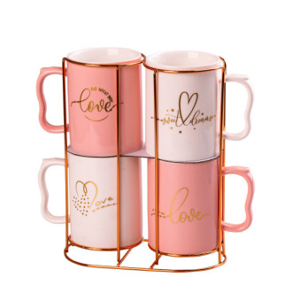 Набір керамічних чашок Love 400мл 4шт на підставці кухоль для чаю з кришкою - Інтернет-магазин спільних покупок ToGether