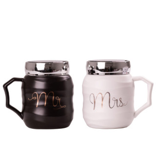 Набір керамічних чашок Mr & Mrs 450мл з кришкою 2 штуки чашки для кави - Інтернет-магазин спільних покупок ToGether