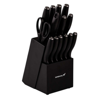 Набір кухонних ножів на дерев'яній підставці 14 предметів Чорний - Інтернет-магазин спільних покупок ToGether