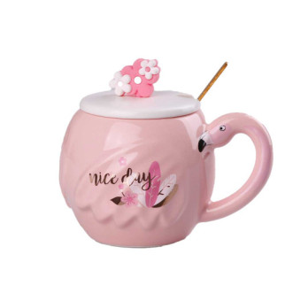 Чашка керамічна Flamingo 500мл з кришкою і ложкою чашки для кави Nice day - Інтернет-магазин спільних покупок ToGether