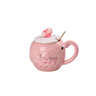 Чашка керамічна Flamingo 500мл з кришкою і ложкою чашки для кави Flowers - Інтернет-магазин спільних покупок ToGether