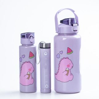 Багаторазова пляшка для води з напувалкою набір 3 в 1 Дракоша 0.3л 0.7л 2л Фіолетовий - Інтернет-магазин спільних покупок ToGether