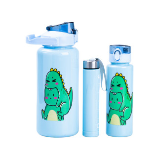 Багаторазова пляшка для води з напувалкою набір 3 в 1 Дракоша 0.3л 0.7л 2л Синий - Інтернет-магазин спільних покупок ToGether