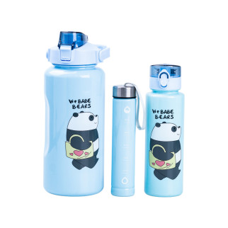 Багаторазова пляшка для води набір 3 в 1 Панда з напувалкою та ручкою 0.3(л) 0.7(л) 2(л) Синий - Інтернет-магазин спільних покупок ToGether