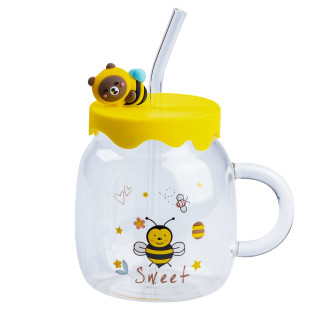 Чашка 500 (мл) з силіконовою кришкою та трубочкою кружка бджілка - Інтернет-магазин спільних покупок ToGether