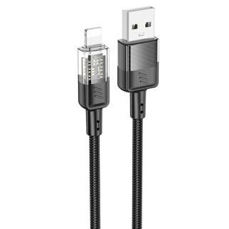 Дата кабель Hoco U129 Spirit Transparent USB to Lightning 2,4A (1.2m) Black - Інтернет-магазин спільних покупок ToGether