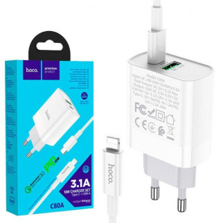 Зарядний пристрій 220В USB з кабелем Type C - Lightning Hoco C80A Rapido  (дропшиппінг) - Інтернет-магазин спільних покупок ToGether