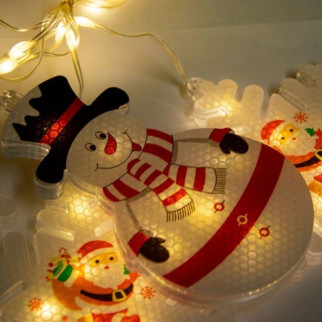 Xmas Гірлянда Штора Фігурки 3D сніговика та сніжинки 3 m*70 cm 95L Теплий Білий WW  (дропшиппінг) - Інтернет-магазин спільних покупок ToGether